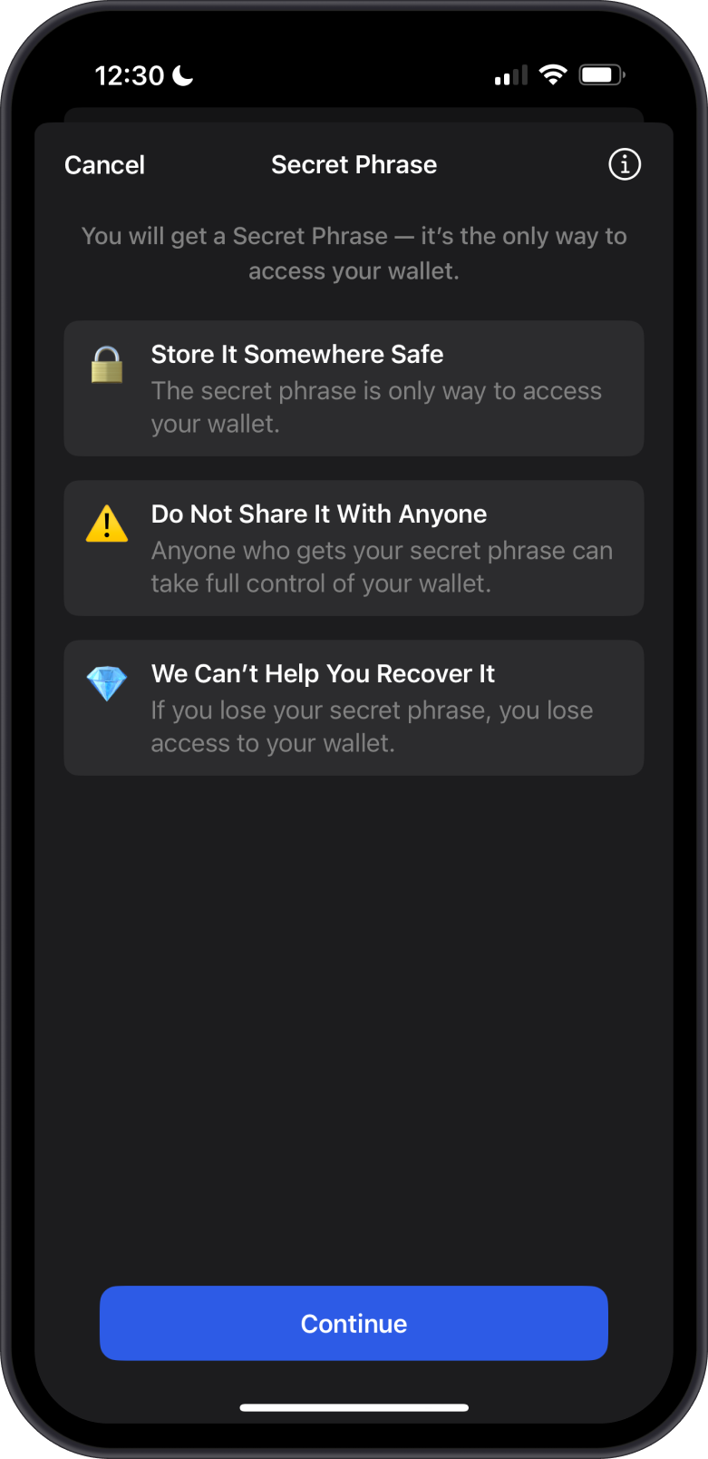 Secret Phrase Warnings